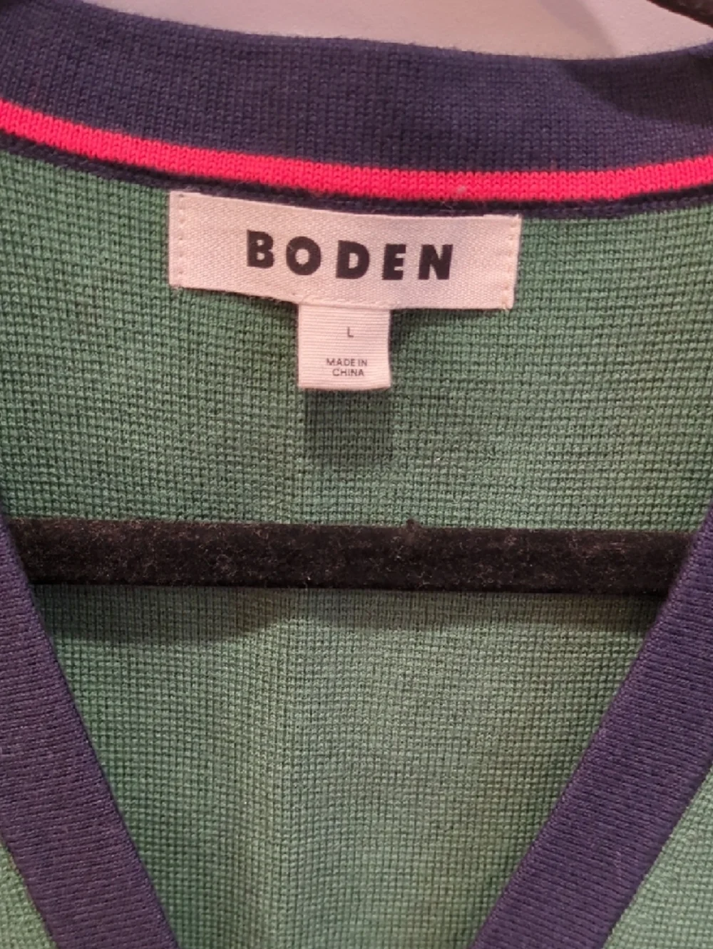 Boden Green Cotton Vest with Navy Trim and Gold Buttons Size Large Academia Prep - Picture 3 of 6